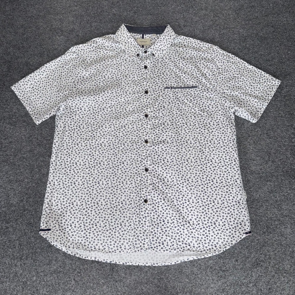 7 Diamonds Mens XL Short Sleeve Button Down Shirt White Navy Floral Rose Cotton